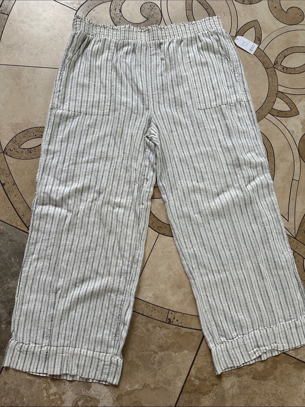 Light Gray Striped linen Pull-On Lounge Pants